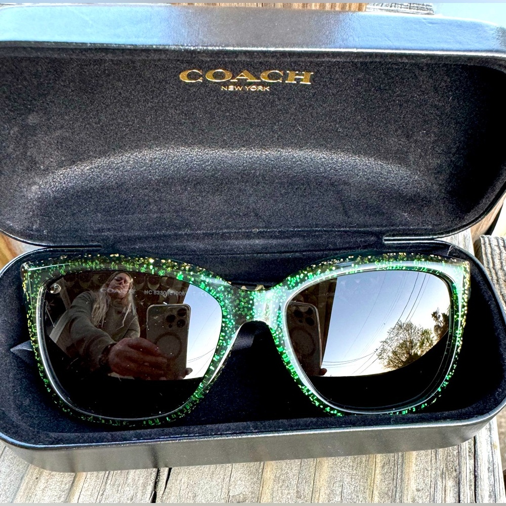 Coach Chunky Emerald Green Glitter Sunglasses